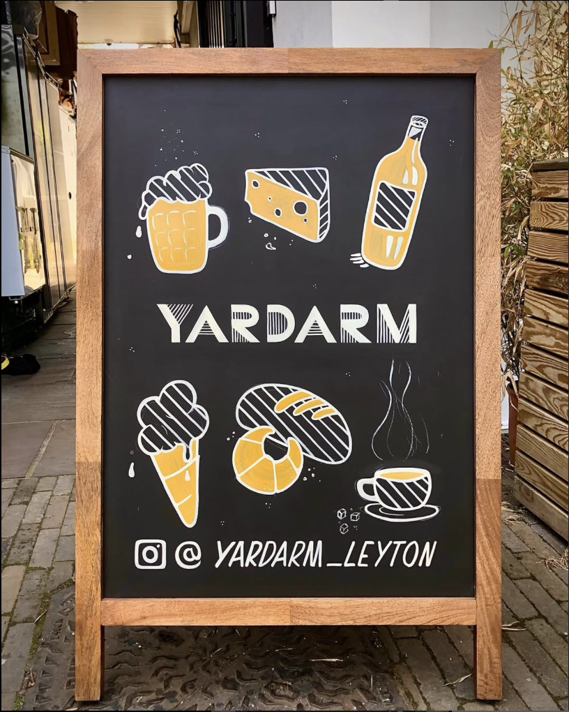 Custom Hand-Painted Branding. Yardarm Leyton A-Frame Sign