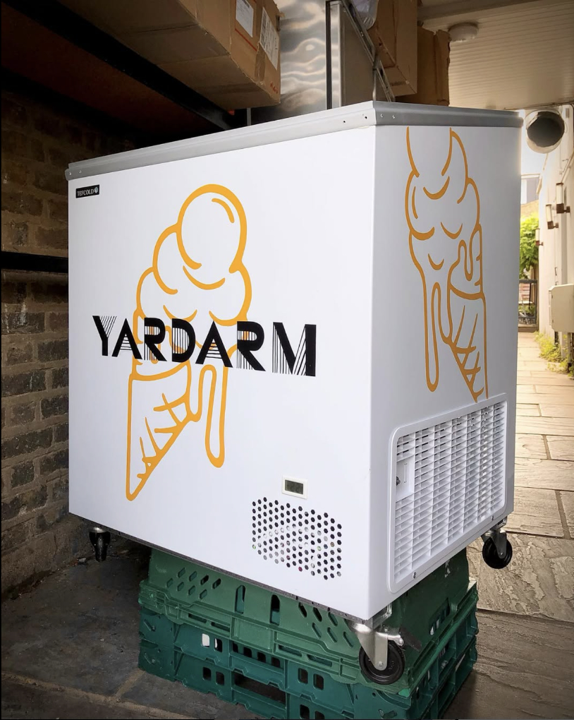 Custom Hand-Painted Branding. Yardarm Leyton Hand Painted Fridge Logo