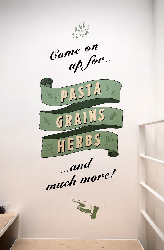 Pasta Grains Herbs - Hand-painted wayfinding signage